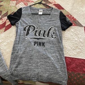 Victoria’s Secret pink, short sleeve, sequin V-neck T-shirt